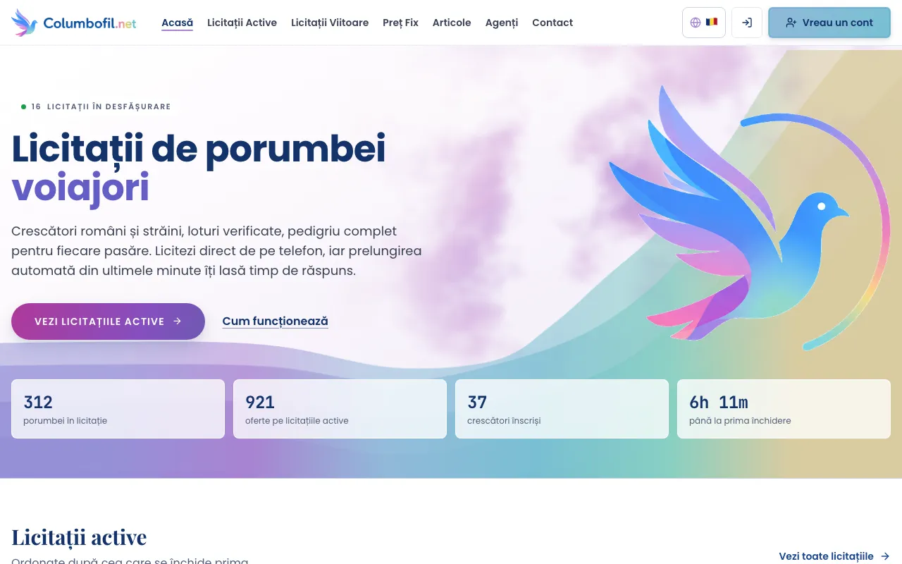 Columbofil.net — Licitații porumbei voiajori