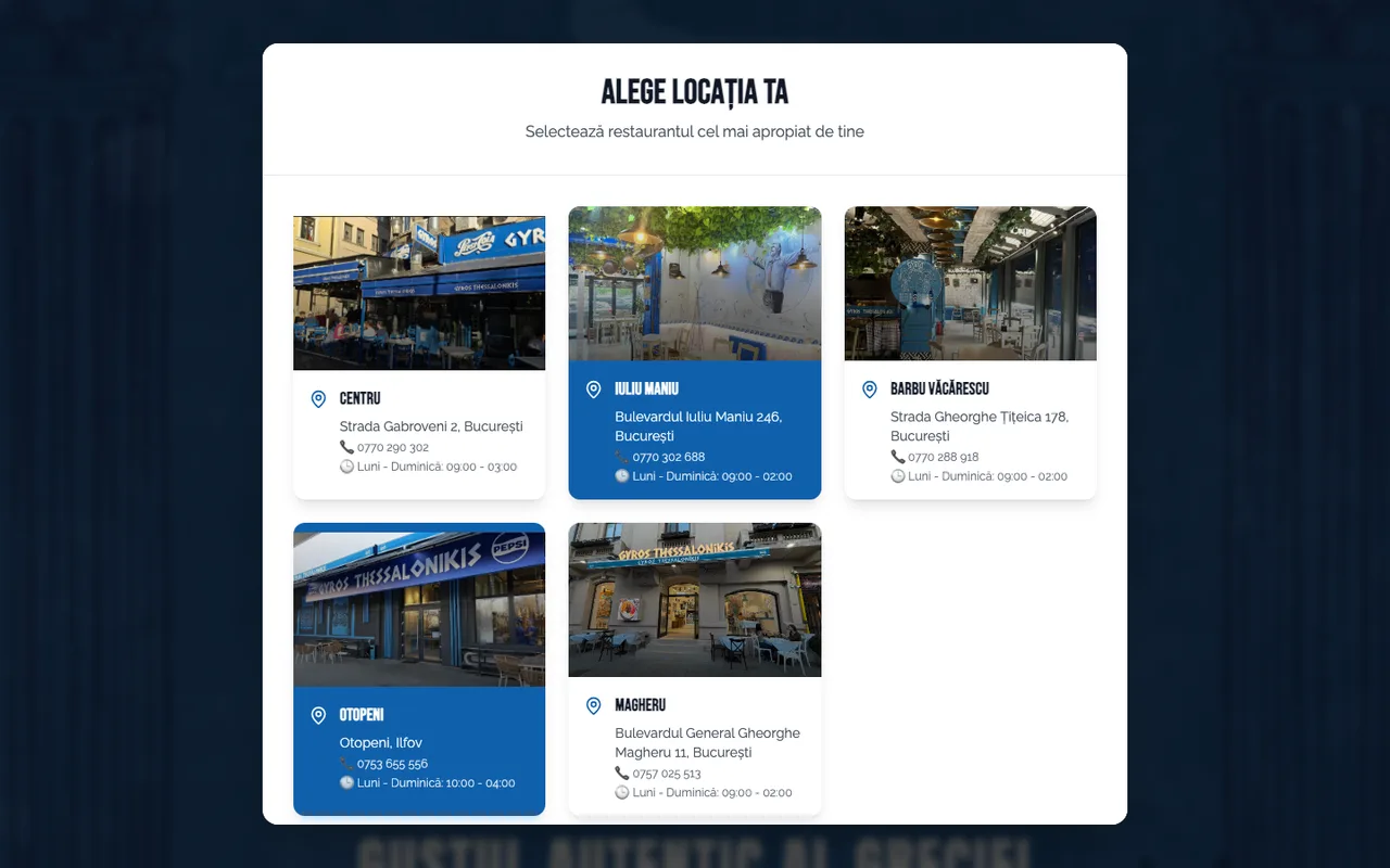 Selectorul Gyros Thessalonikis cu adresele și programul locațiilor